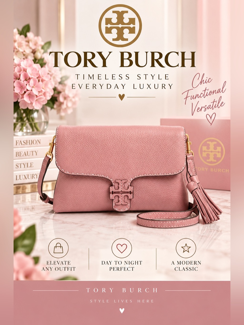 Tory Burch McGraw Fold-Over Crossbody in the shade Pink Magnolia